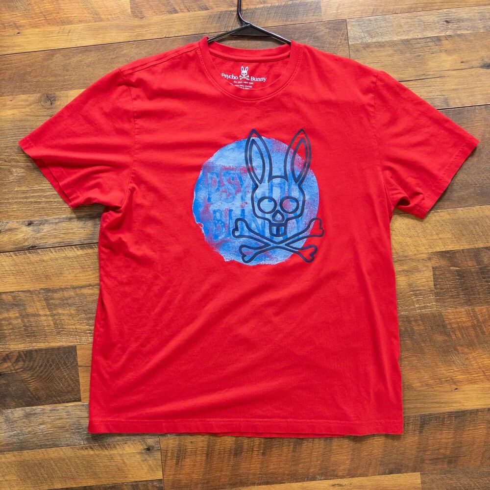 Psycho Bunny T-Shirt Men's Size 8 XXL Red Skull Crossbones Graphic Pima Cotton